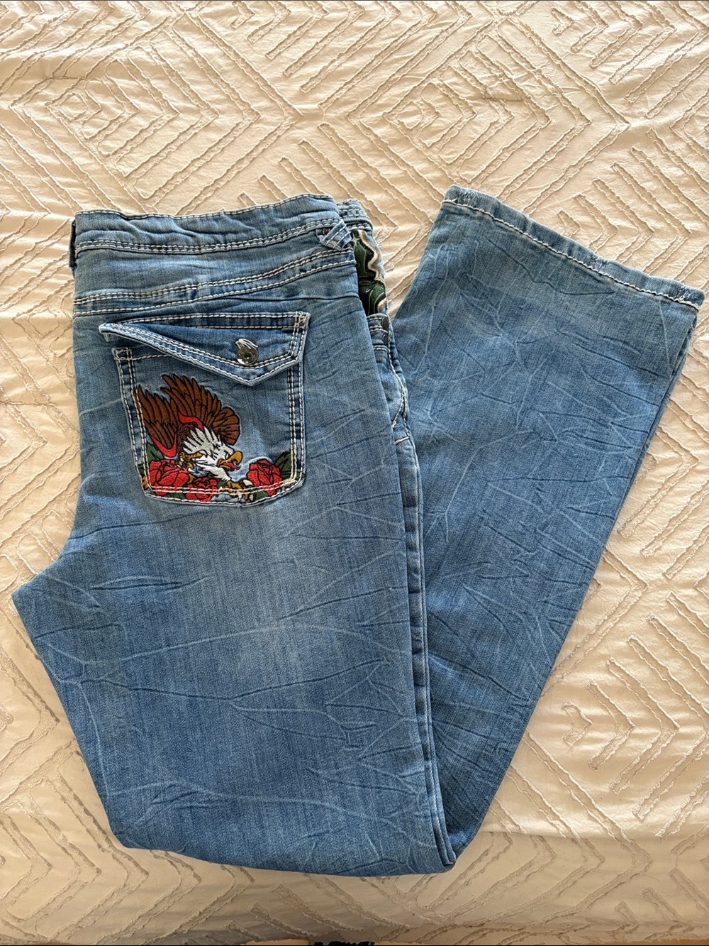 Ninth Hall Men's Light Blue Bootcut Jeans with Embroidered Back Pocket